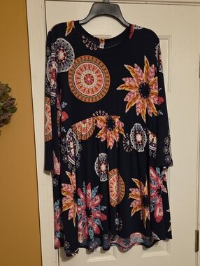 Paisley Grace Navy Floral & Medallion Print Tunic Top